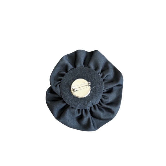 Black Fabric Rose Accessory w/ Safety Pin On Back 4” - Picture 2 of 3
